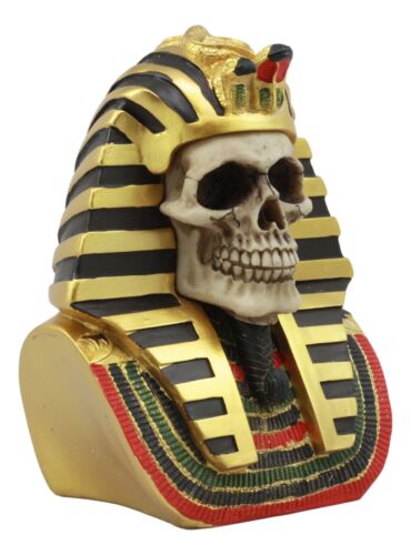 Ebros Pharaoh King Tut Skull Bust Figurine Ancient Egyptian Skeleton Mask Sculpture 7"