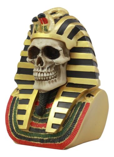 Ebros Pharaoh King Tut Skull Bust Figurine Ancient Egyptian Skeleton Mask Sculpture 7"