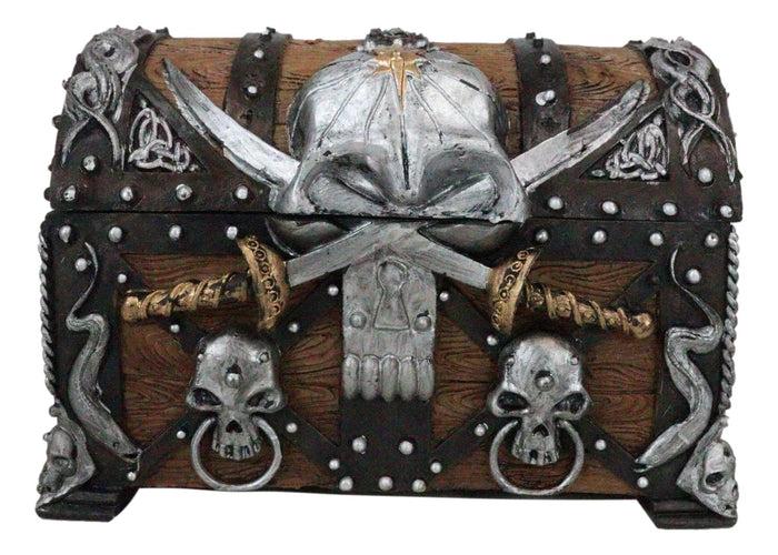 Ebros Pirate Skull With Crossed Dagger Blades Treasure Chest Box Jewelry Box 5"L