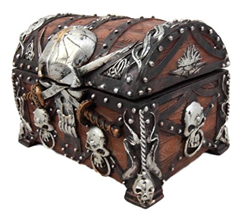 Ebros Pirate Skull With Crossed Dagger Blades Treasure Chest Box Jewelry Box 5"L