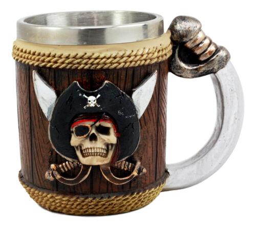 Ebros Pirates Of Caribbean Captain Hook Skull W/ Cross Swords Coffee Mug 12oz