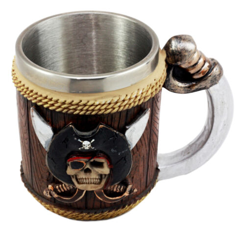 Ebros Pirates Of Caribbean Captain Hook Skull W/ Cross Swords Coffee Mug 12oz
