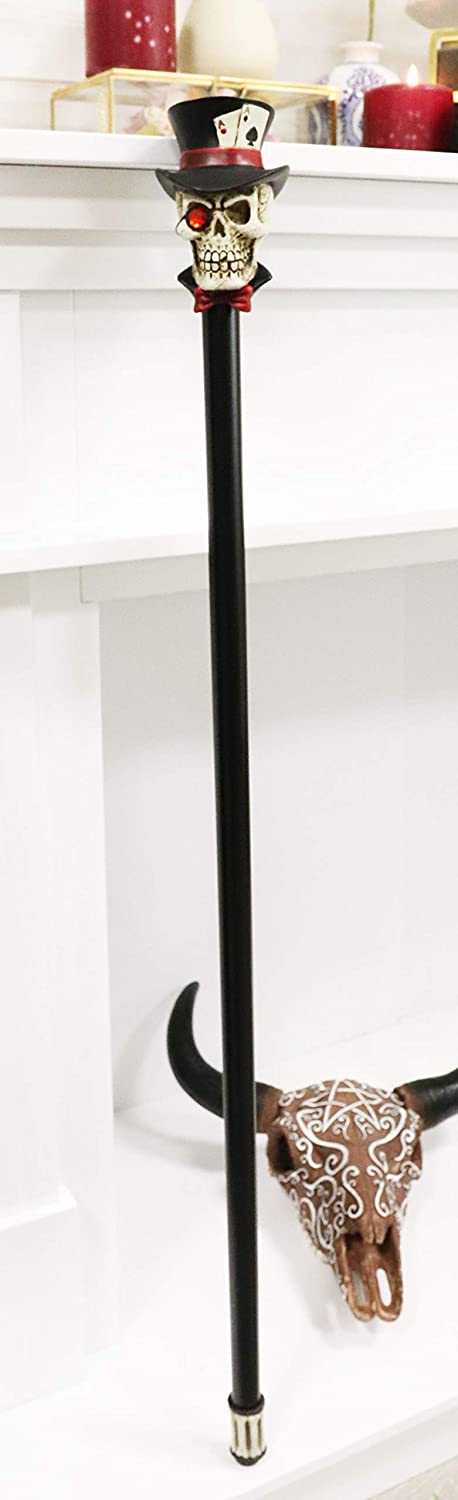 Ebros Poker Skull With Top Hat Of Aces Decorative Prop Cosplay Walking Cane