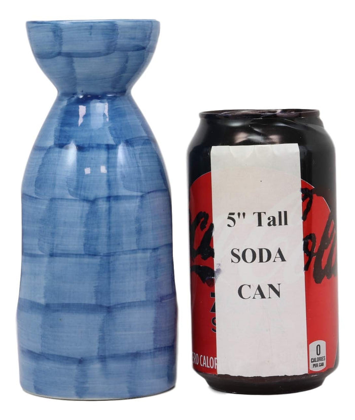 Ebros Porcelain Blue Jeans & White Bamboo Japanese Sake Rice Wine Flask And 4 Cups Set