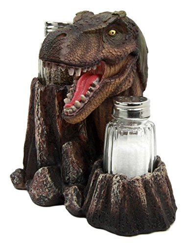 Ebros Prehistoric Dinosaur Tyrannosaurus Rex Head Salt Pepper Shakers Holder Figurine
