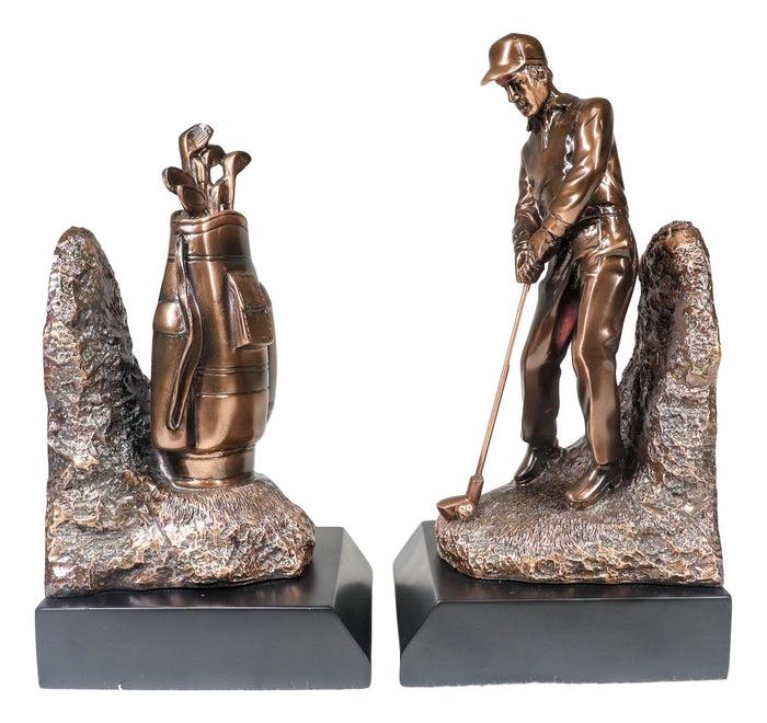 Ebros Professional Golfer And Golf Caddy Bag Bookends Set Statue 8.75"Tall