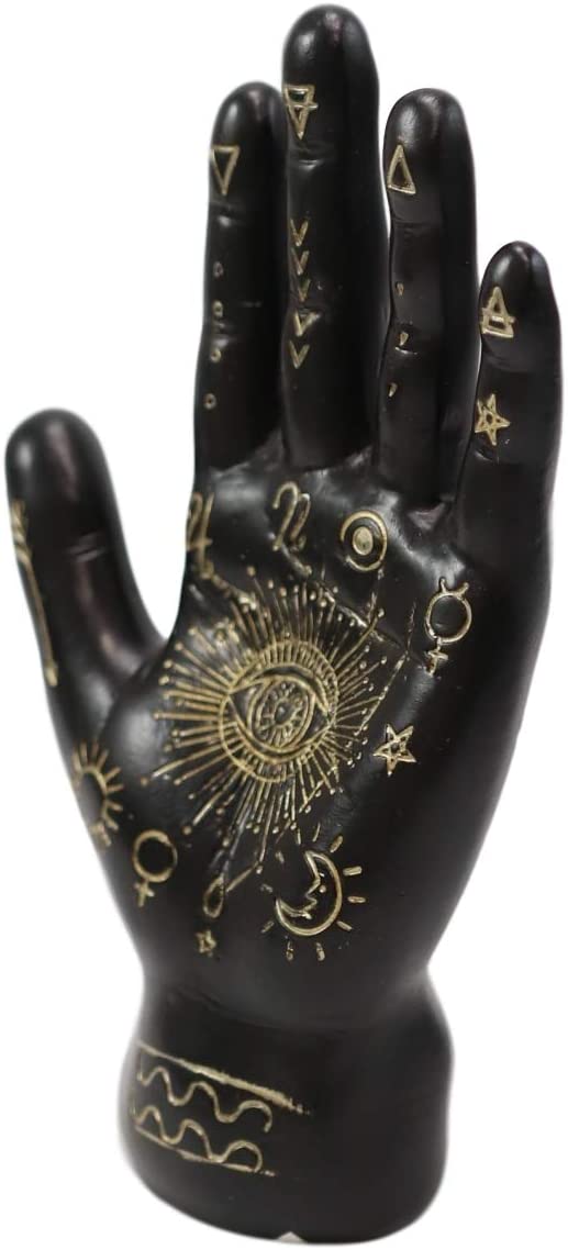 Ebros Psychic Fortune Teller Chirology Palmistry Hand Palm Figurine (Black)