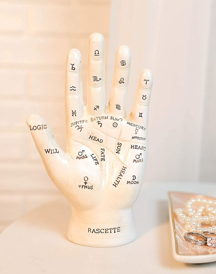Ebros Psychic Fortune Teller Chirology Palmistry Hand Palm Figurine (White)