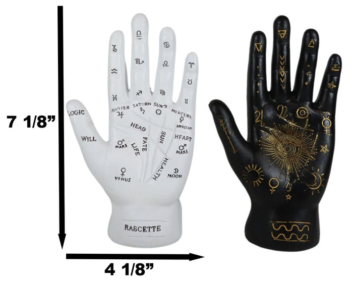 Ebros Psychic Fortune Teller Palmistry Hand Palm Figurine (Black & White Set)