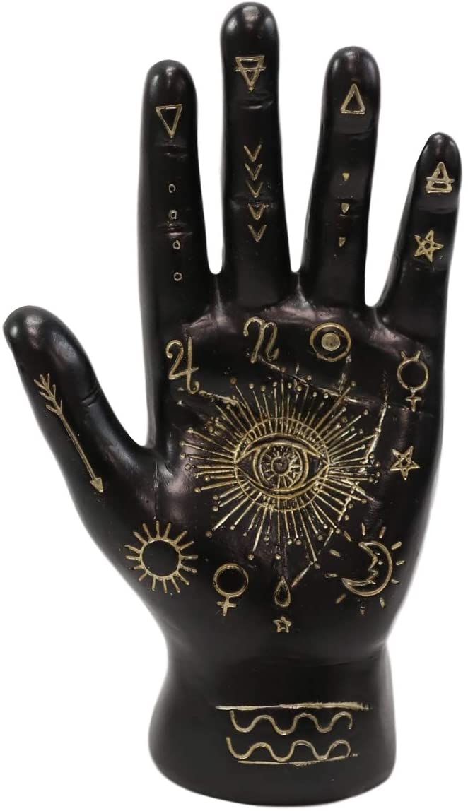 Ebros Psychic Fortune Teller Palmistry Hand Palm Figurine (Black & White Set)