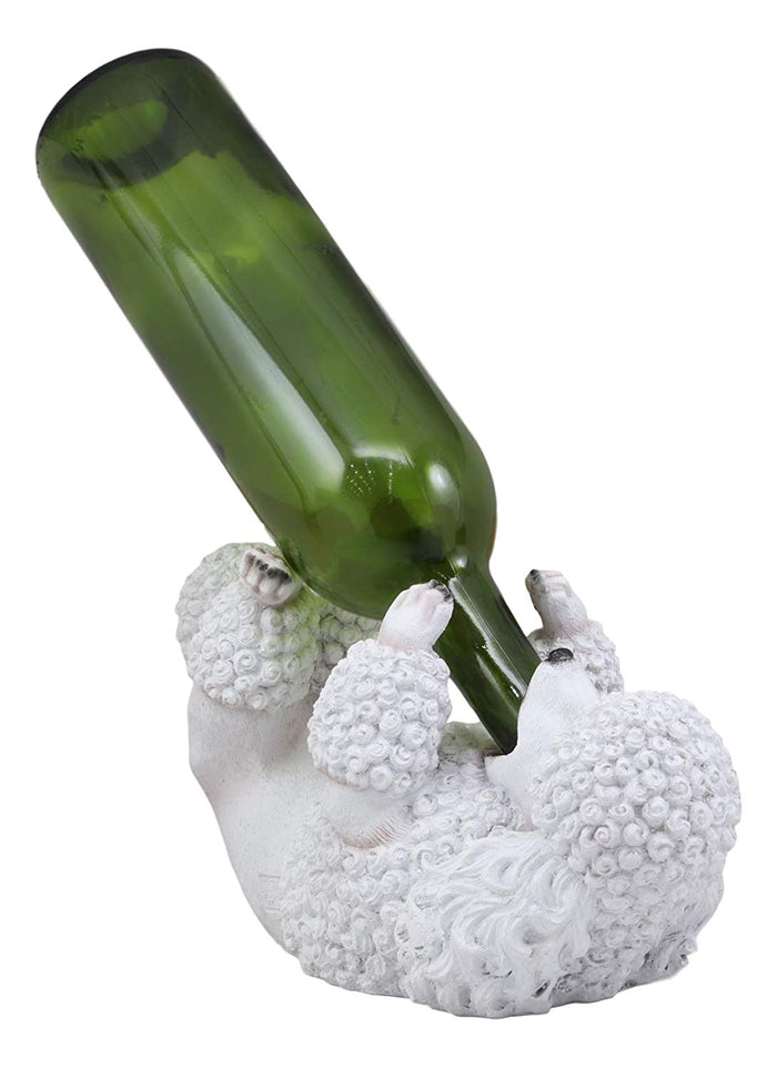 Ebros Purebreed Pedigree Canine White Poodle Dog Wine Bottle Holder Figurine