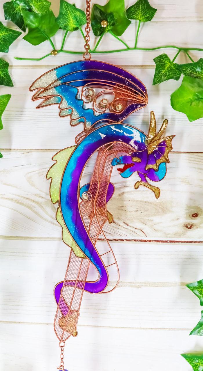 Ebros Purple & Blue Dragon Gem Copper Tube Wind Chime 42"