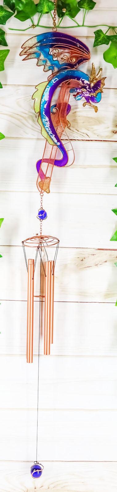 Ebros Purple & Blue Dragon Gem Copper Tube Wind Chime 42"