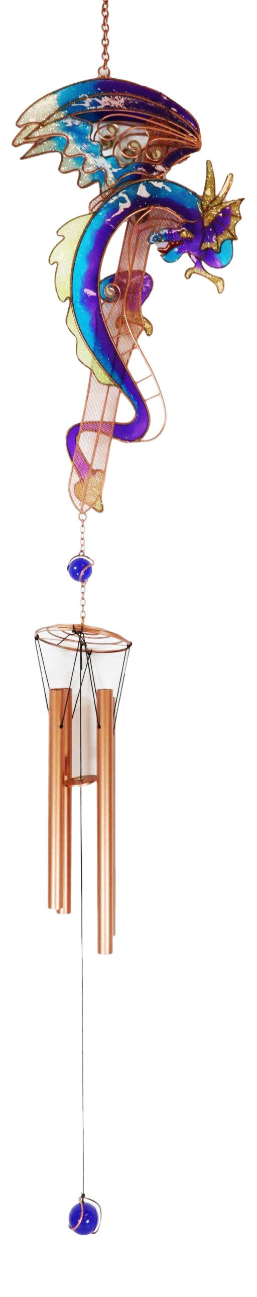 Ebros Purple & Blue Dragon Gem Copper Tube Wind Chime 42"
