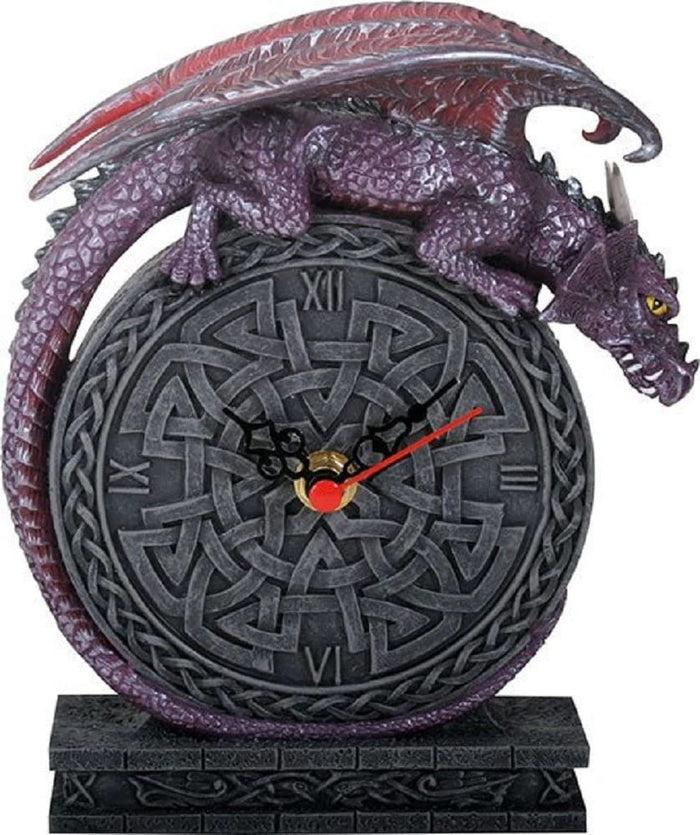 Ebros Purple Dragon Laying On Celtic Design Clock Fantasy Home Desk Decoration