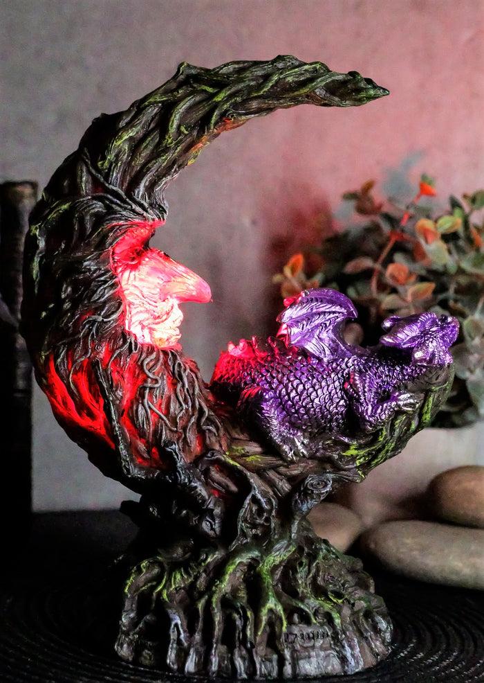 Ebros Purple Dream Dragon Nestling In Greenman Crescent Moon LED Figurine