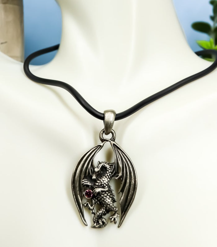 Ebros Purple Gem Sentinel Lancer Dragon Drake Alloy Pendant Necklace Accessory