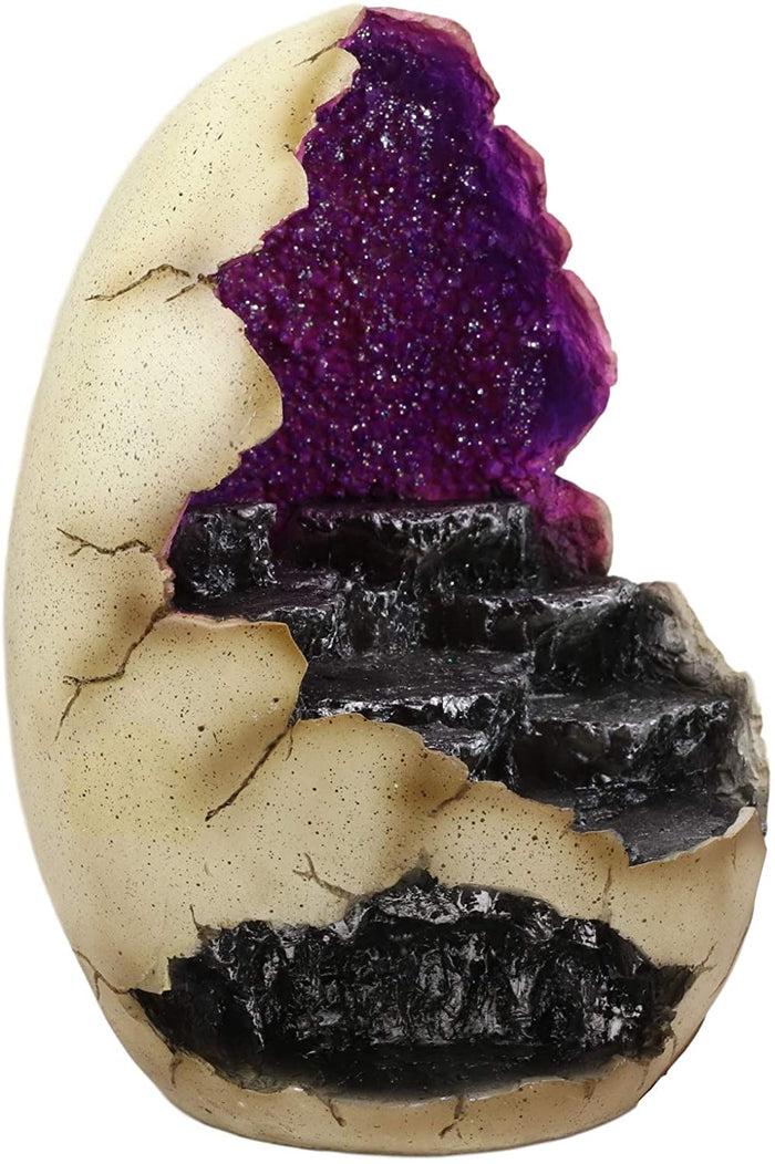 Ebros Purple Geode Dragon Egg With Rocky Steps And LED Light Miniature Display