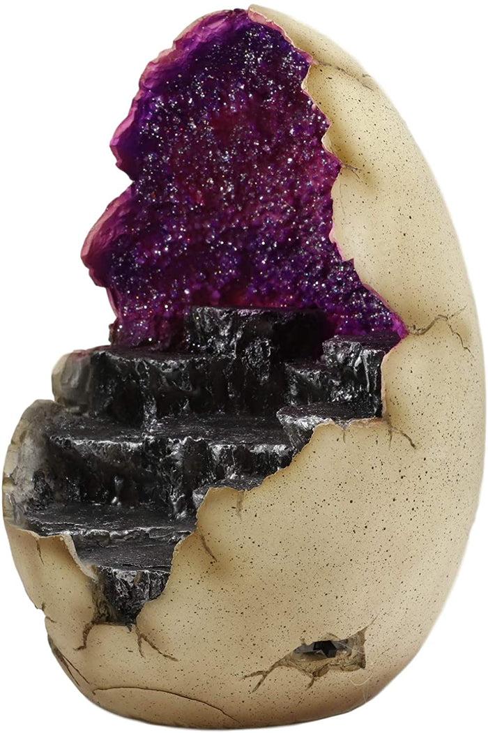 Ebros Purple Geode Dragon Egg With Rocky Steps And LED Light Miniature Display