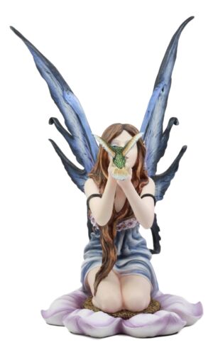 Ebros Purple Lavender Flower Fairy With Hummingbird Figurine 14.25" Tall Fairy Garden Decor Resin Statue