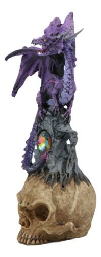 Ebros Purple Midnight Dragon Perching On Cranium Alien Skull W/ Gemstone Statue