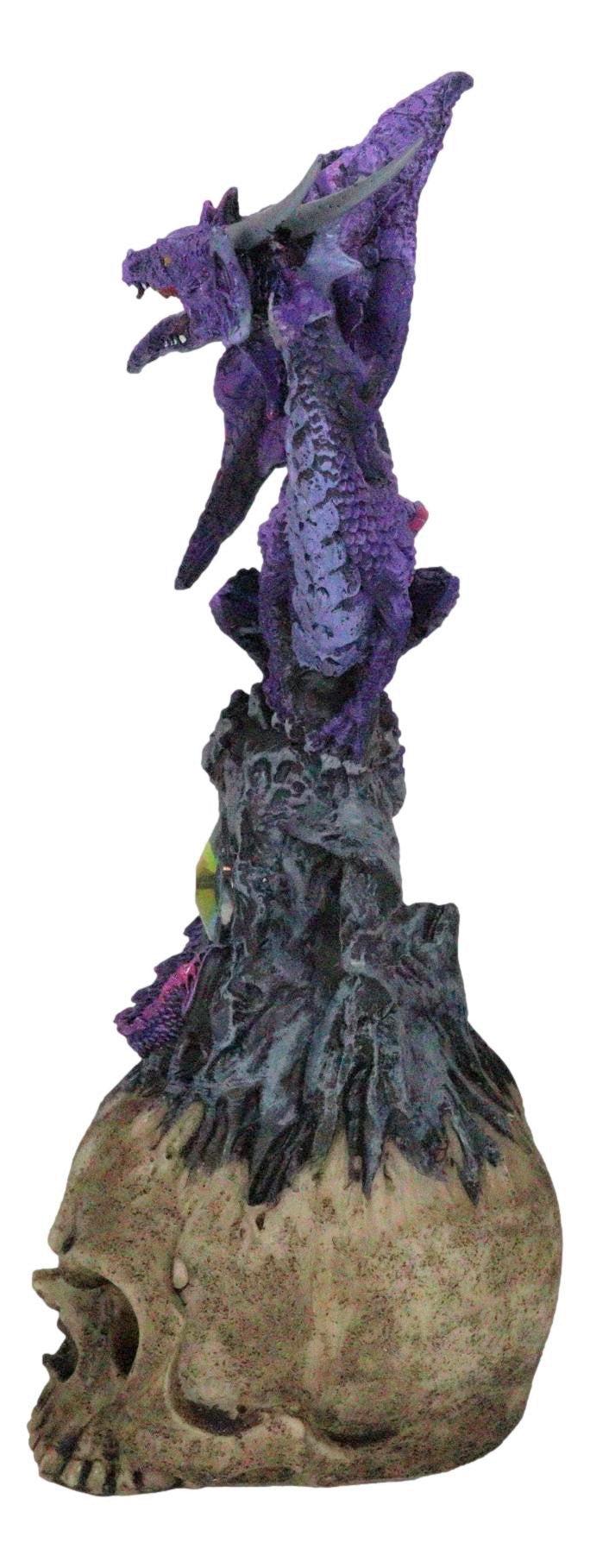 Ebros Purple Midnight Dragon Perching On Cranium Alien Skull W/ Gemstone Statue