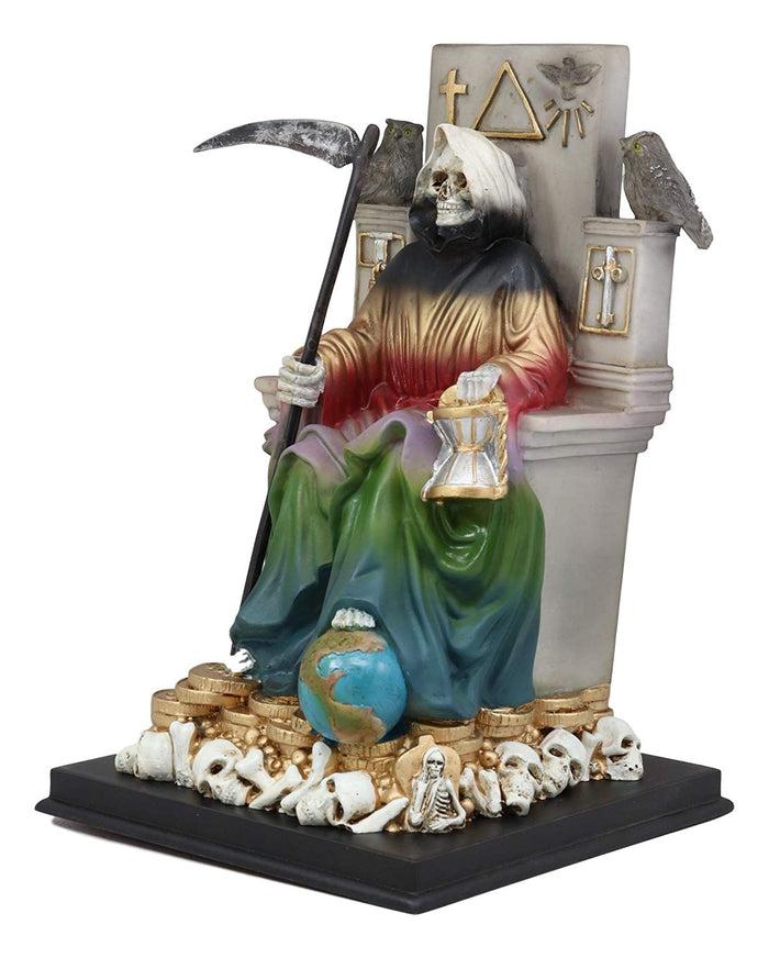 Ebros Rainbow Robe Holy Santa Muerte Seated On Throne With Scythe Statue 10.5"H