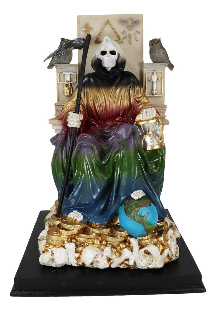 Ebros Rainbow Robe Holy Santa Muerte Seated On Throne With Scythe Statue 10.5"H