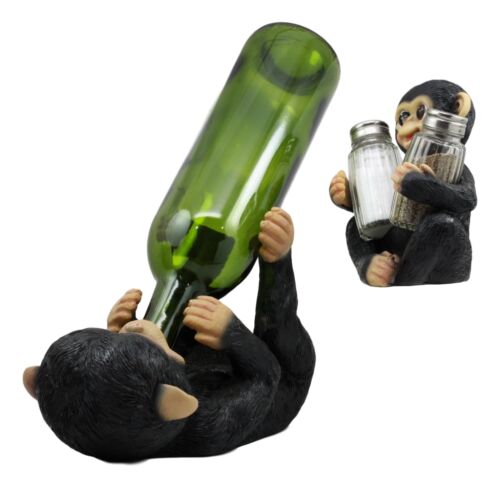 Ebros Rainforest Monkey Baby Chimpanzee Wine Holder And Salt Pepper Shakers Set