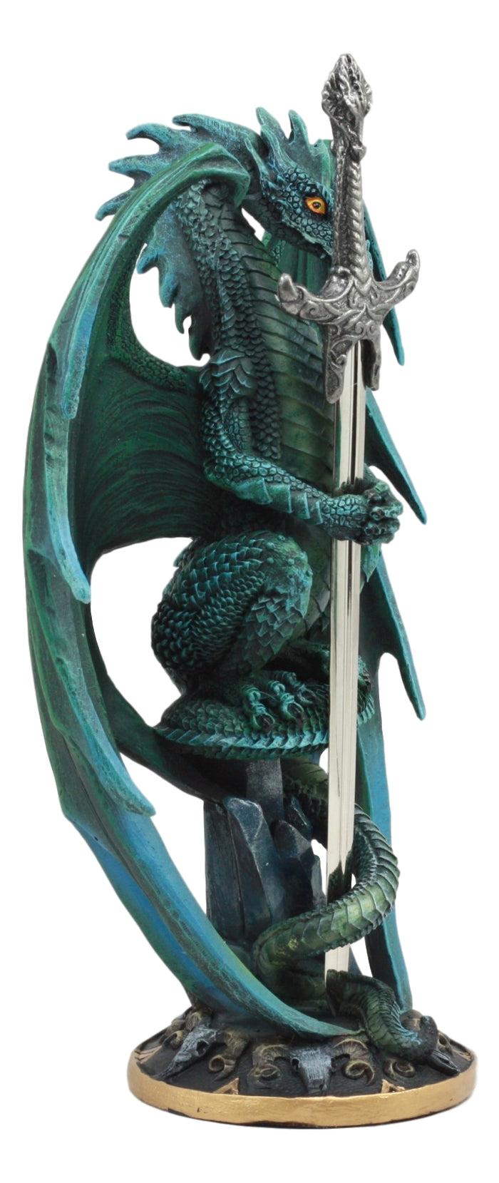 Ebros Ram Skull Blade Ruth Thompson Green Dragon Statue With Dragon Letter Opener Blade 10" Tall Dragon Blade Series Collection Mythical Fantasy Decor Sculpture