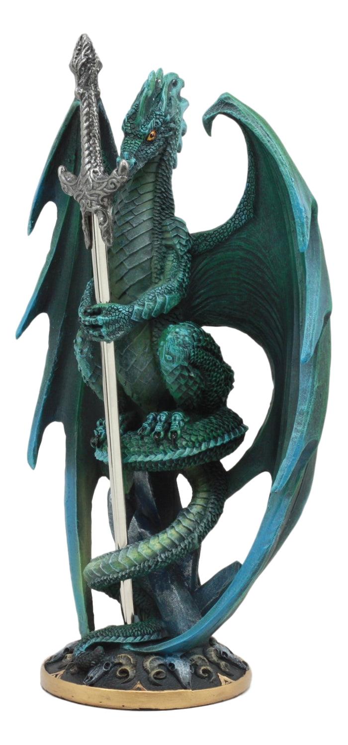 Ebros Ram Skull Blade Ruth Thompson Green Dragon Statue With Dragon Letter Opener Blade 10" Tall Dragon Blade Series Collection Mythical Fantasy Decor Sculpture