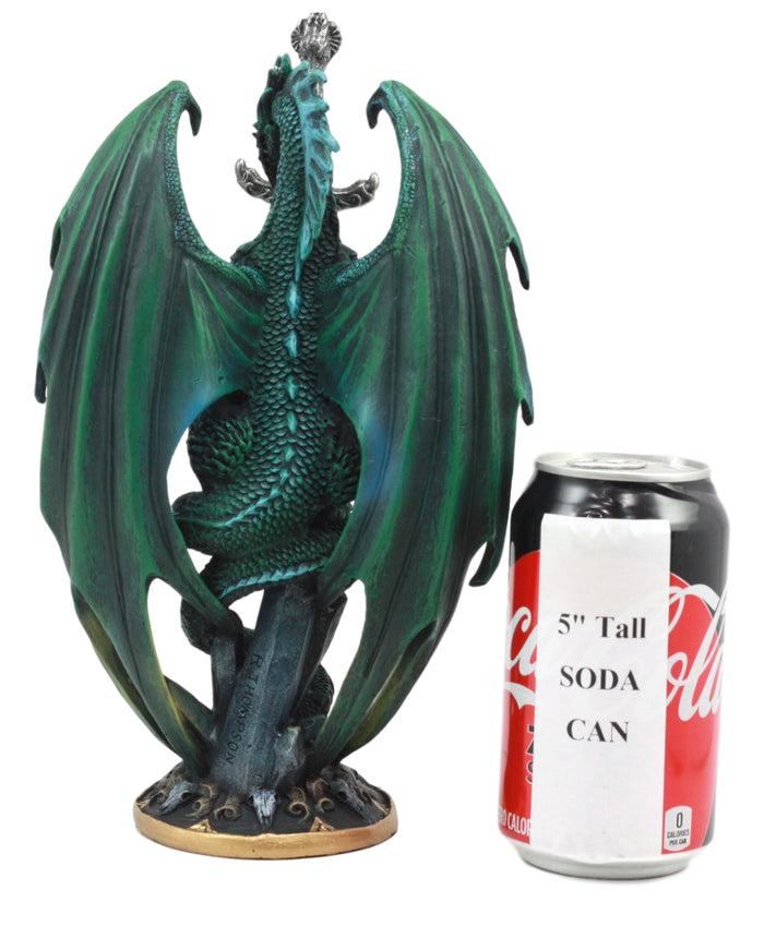 Ebros Ram Skull Blade Ruth Thompson Green Dragon Statue With Dragon Letter Opener Blade 10" Tall Dragon Blade Series Collection Mythical Fantasy Decor Sculpture