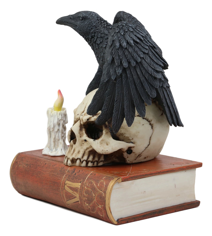 Ebros Raven Crow Perching On Skull With Ancient Book Jewelry Trinket Box 8.5"H