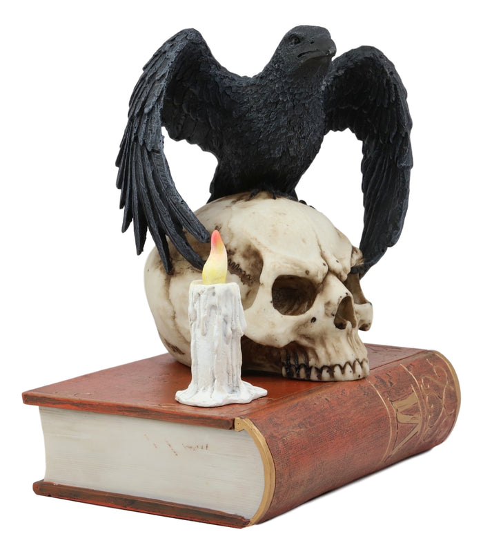 Ebros Raven Crow Perching On Skull With Ancient Book Jewelry Trinket Box 8.5"H