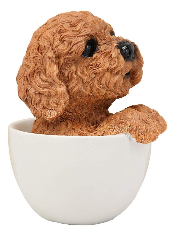 Ebros Realistic Adorable Brown Poodle Dog Teacup Statue 5.75"H