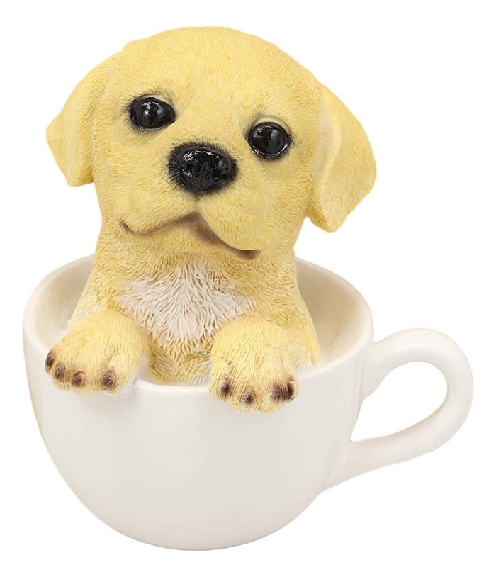 Ebros Realistic Adorable Golden Labrador Puppy In Teacup Statue 6"H