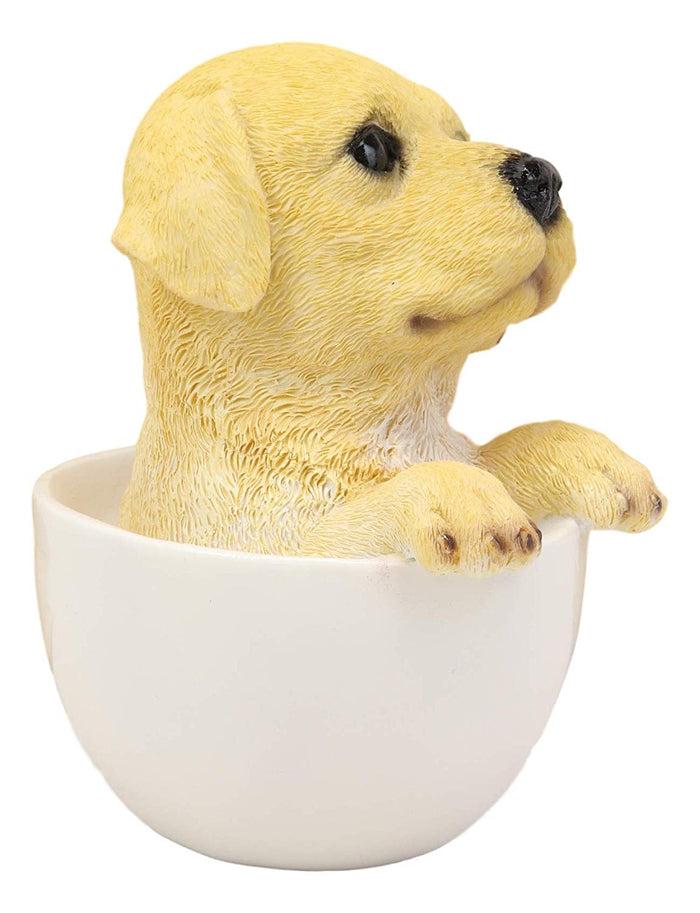 Ebros Realistic Adorable Golden Labrador Puppy In Teacup Statue 6"H