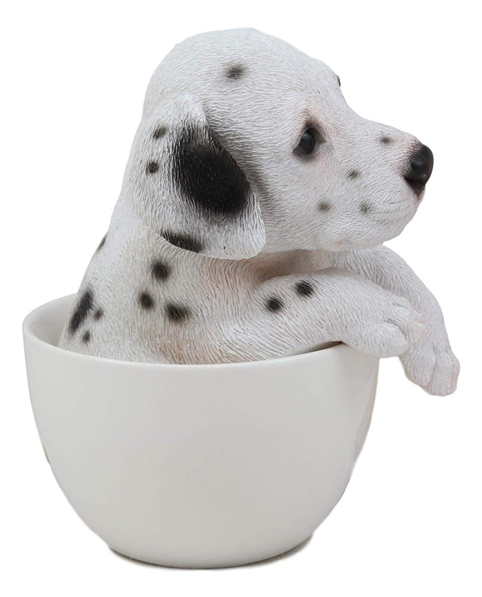 Ebros Realistic Adorable Spotted Dalmatian Puppy Dog In Teacup Statue 6" Tall Pet Pal