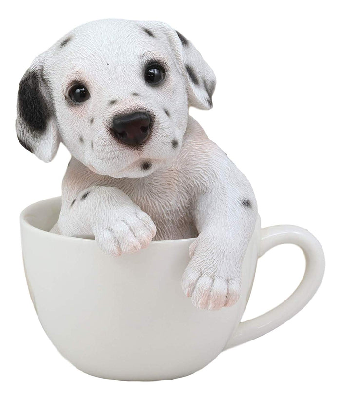 Ebros Realistic Adorable Spotted Dalmatian Puppy Dog In Teacup Statue 6" Tall Pet Pal