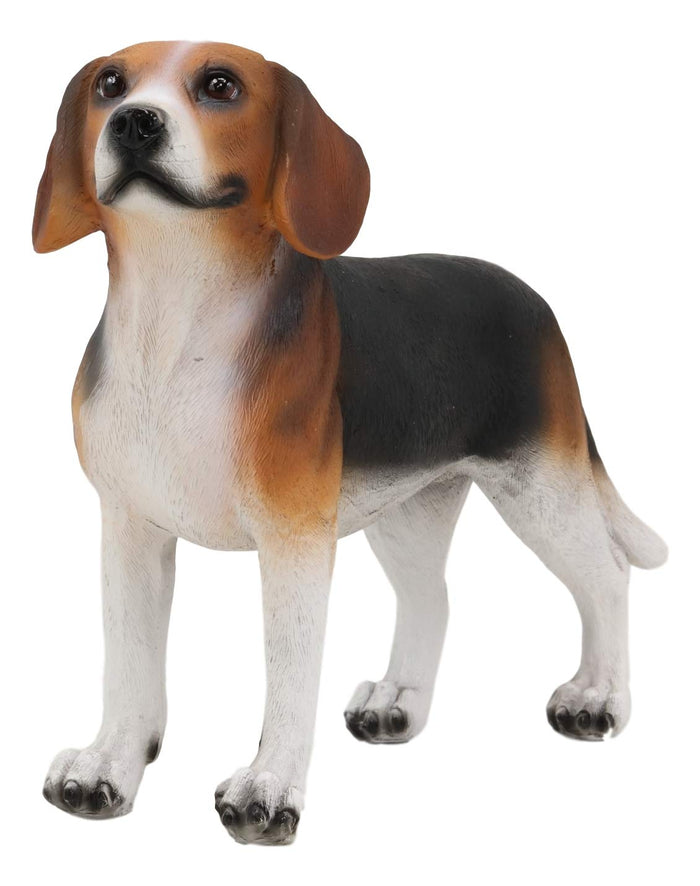 Ebros Realistic Adorable Tri Color Beagle Dog Figurine 7.75" Long Beagles Puppy Dogs Pet Memorial Collectible Decor Statue With Glass Eyes