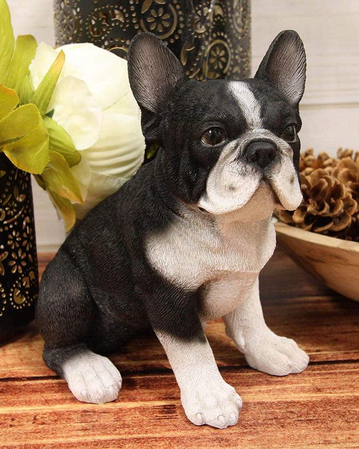 Ebros Realistic Black French Bulldog Puppy Dog With Glass Eyes Statue 7" Tall