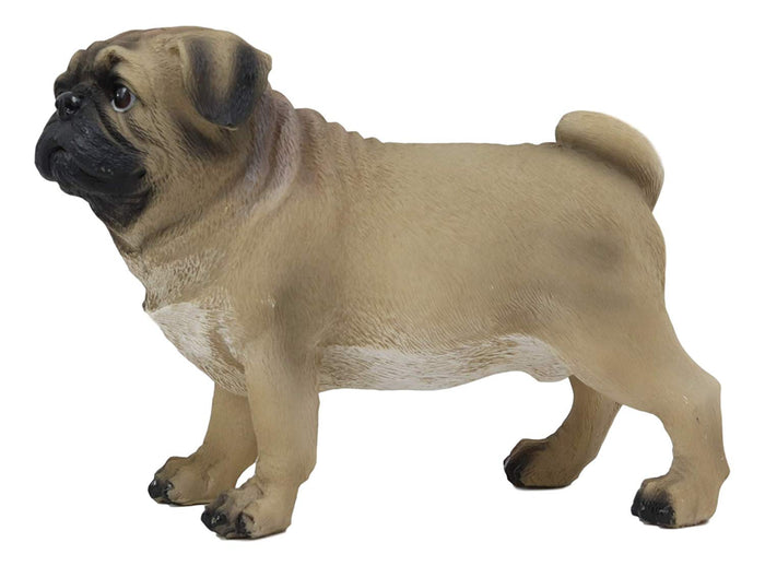 Ebros Realistic Lifelike Adorable Fawn Pug Dog Statue 7.75" L Figurine With Glass Eyes