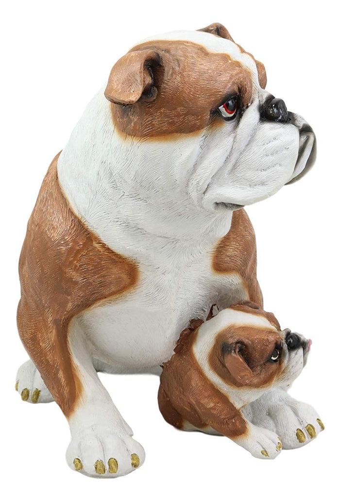 Ebros Realistic Lifelike Bulldog Mother And Puppy Statue 10" Tall Dog Breeds American Bulldogs Figurine Gallery Quality Sculpture With Glass Eyes