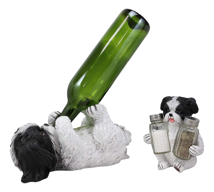 Ebros Realistic Shih Tzu Dog Glass Salt Pepper Shakers & Wine Bottle Holder Ebros Realistic Shih Tzu Dog Glass Salt Pepper Shakers & Wine Bottle Holder
