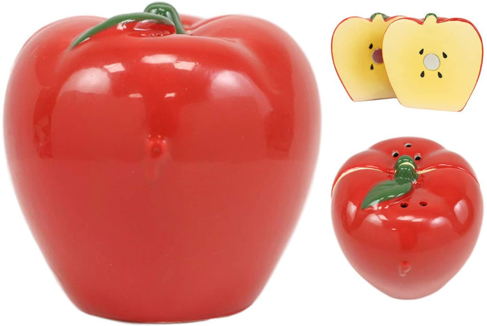 Ebros Red Apples Ceramic Magnetic Salt And Pepper Shakers Set 3" Height
