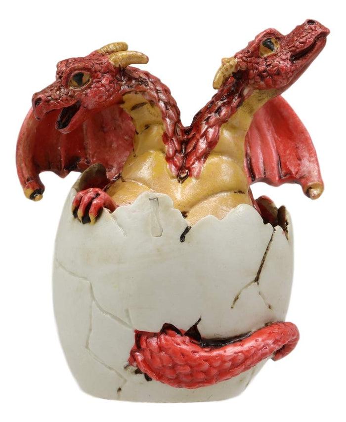 Ebros Red Baby Wyrmling Two Headed Dragon Hydra Hatchling In Egg Statue 3.25" Tall Dungeons Dragons Legends Fantasy Home And Garden Accent Decor