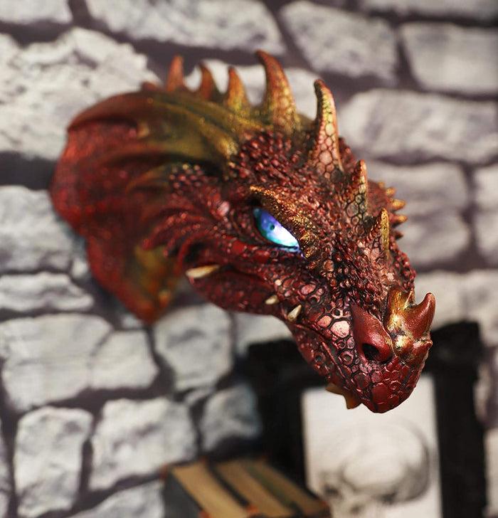 Ebros Red Dragon Head Wall Decor Plaque With Color Changing LED Illuminated Eyes