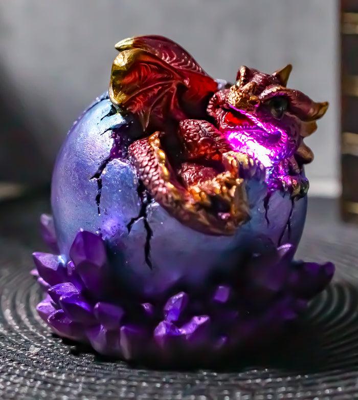 Ebros Red Dragon Wyrmling Nestling In Purple Egg With LED Night Light Figurine