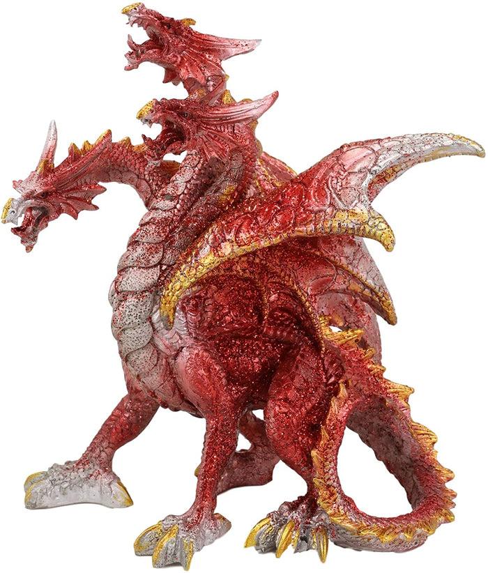 Ebros Red Fire Three Headed Dragon Hydra Roaring Statue 8" Tall Figurine Decor
