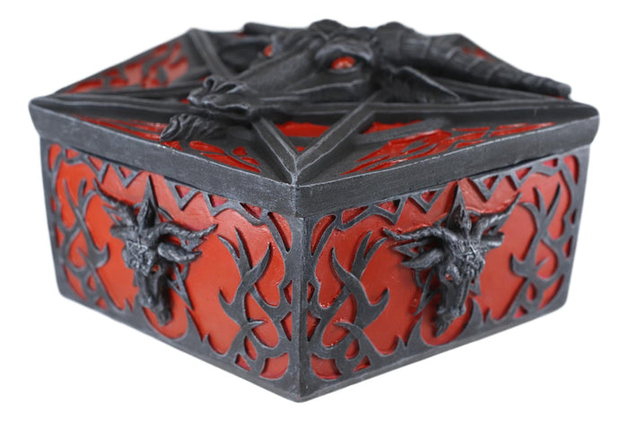 Ebros Red Gothic Pentagram Sabbatic Goat Baphomet Decorative Jewelry Box